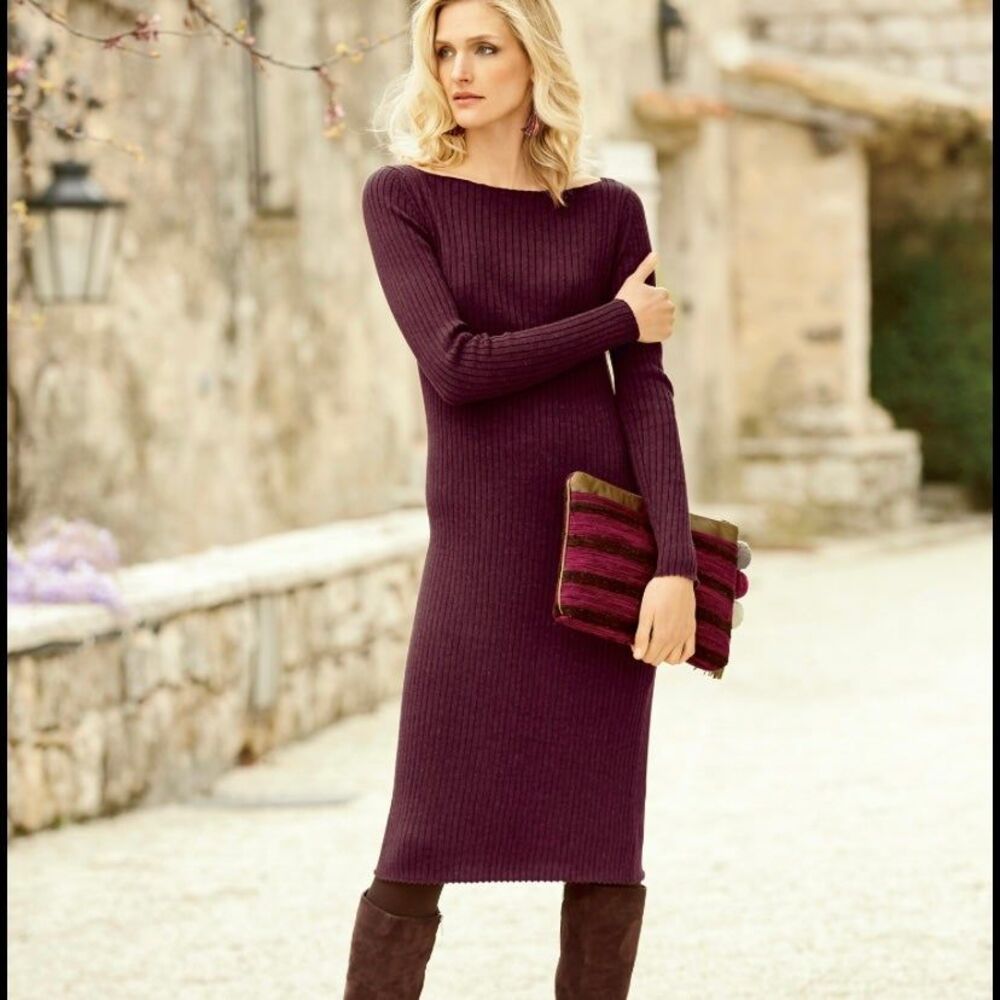 Peruvian Connection St Remy Sweater Dress Ribbed Fitted Midi Pima Cotton XS NWT